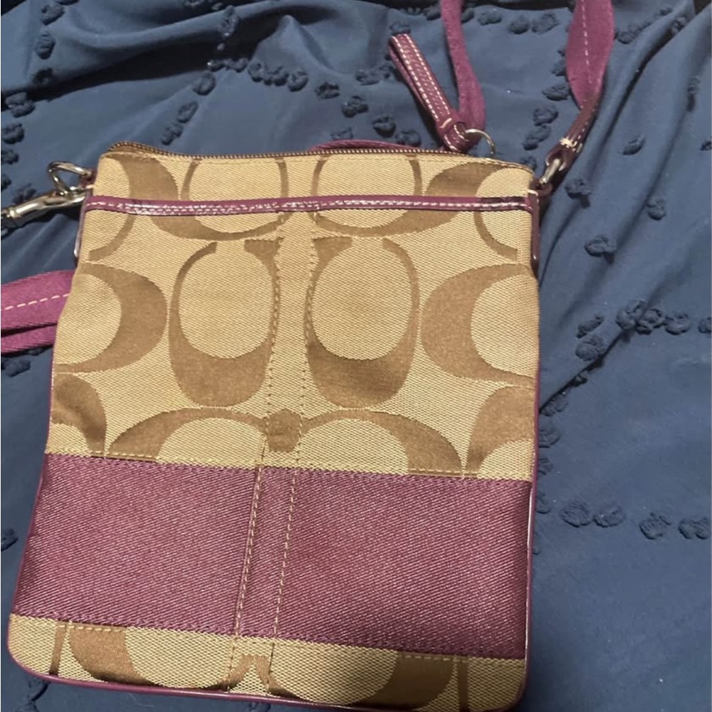 Coach Tan and Purple Crossbody Bag with Chic Design